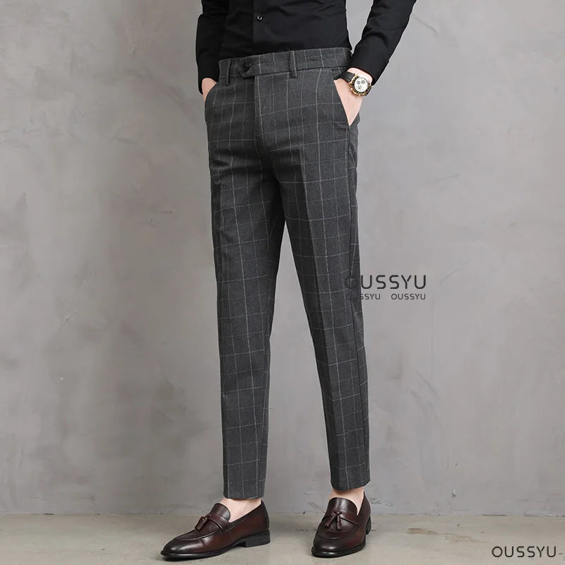 Slim Plaid Trousers